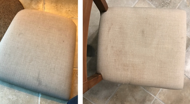 stains and discolorations on chair seat fabric
