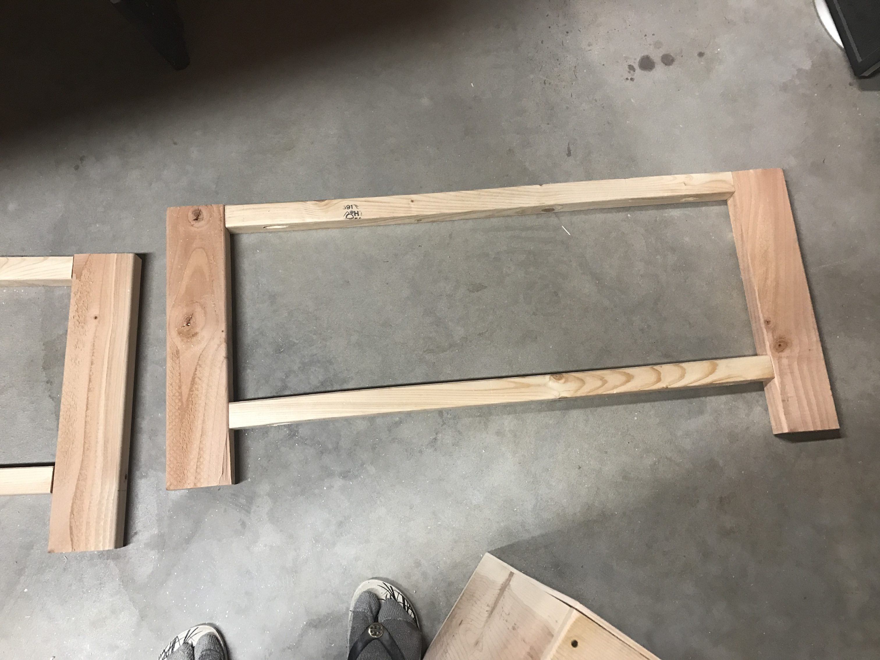 one side of framing built for entryway bench