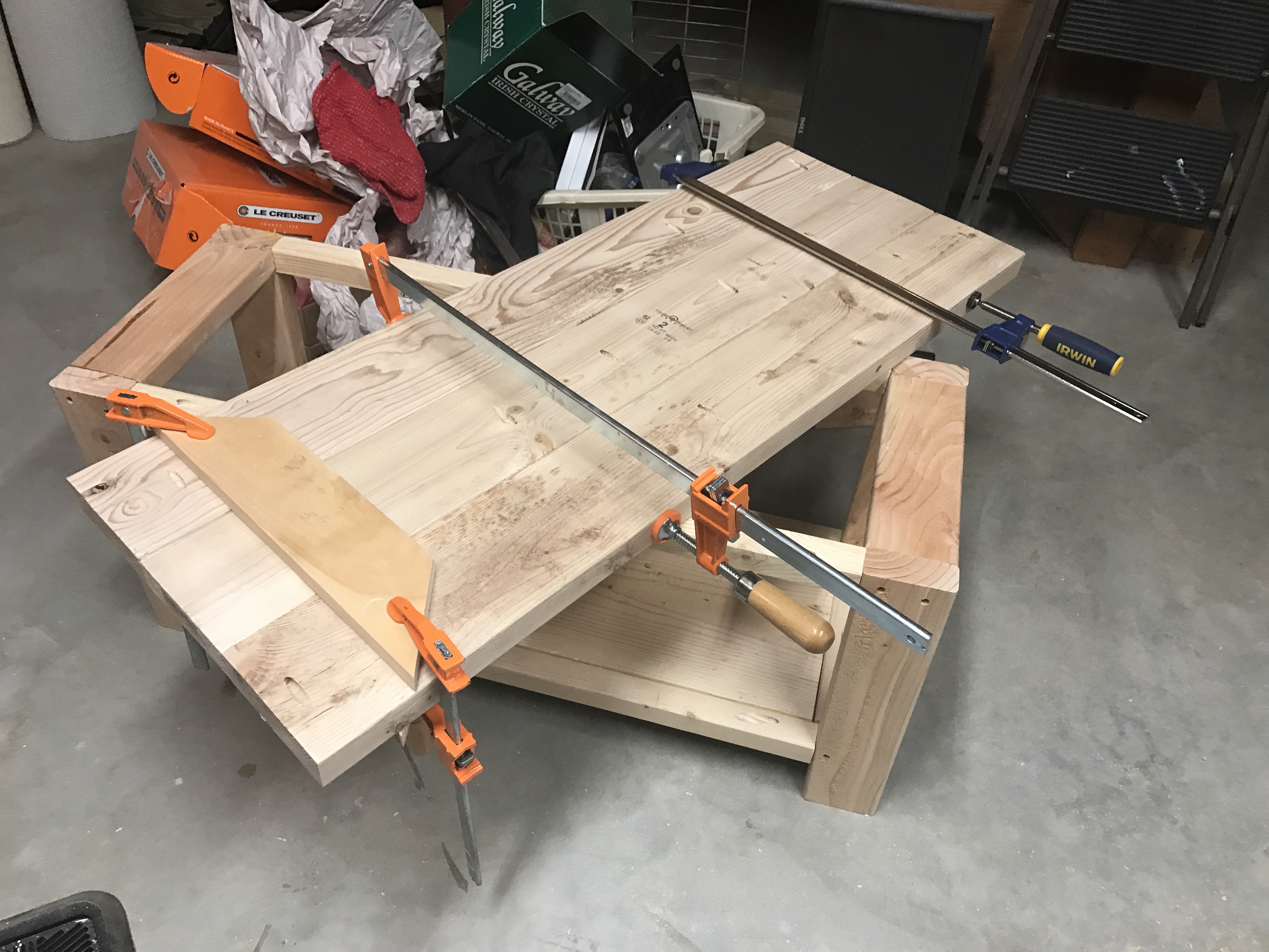 clamping top of entryway bench flat